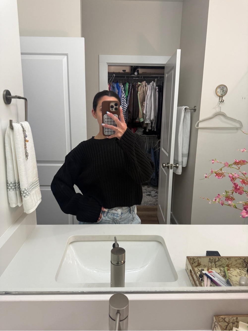 H&M Black Ribbed Knit Crewneck Sweater